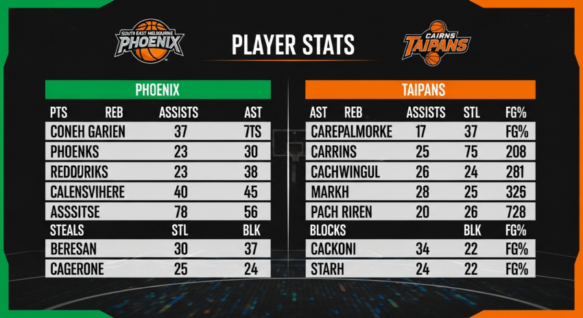 south-east-melbourne-phoenix-vs-cairns-taipans-match-player-stats​